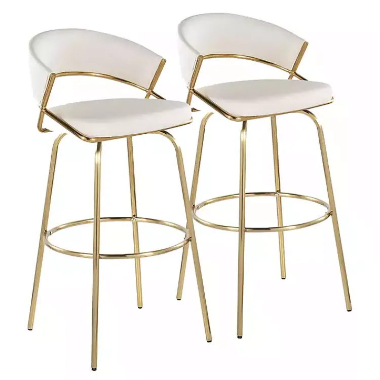 Bar Stools & Counter Height Stools-Kirklands Home Remy White & Gold Swivel Bar Stools, Set of 2 Black