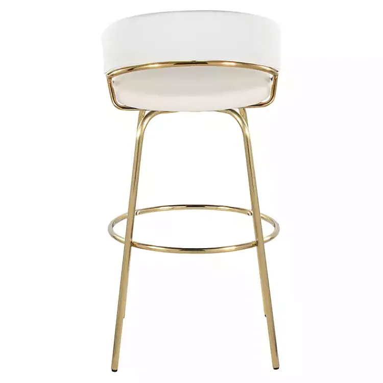 Bar Stools & Counter Height Stools-Kirklands Home Remy White & Gold Swivel Bar Stools, Set of 2 Black