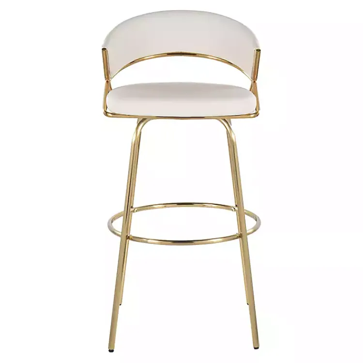 Bar Stools & Counter Height Stools-Kirklands Home Remy White & Gold Swivel Bar Stools, Set of 2 Black