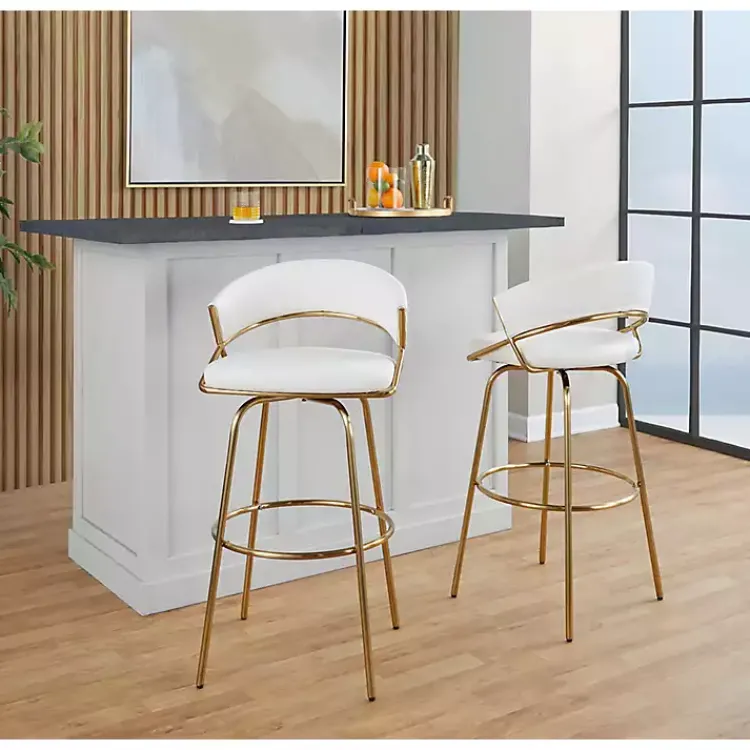 Bar Stools & Counter Height Stools-Kirklands Home Remy White & Gold Swivel Bar Stools, Set of 2 Black