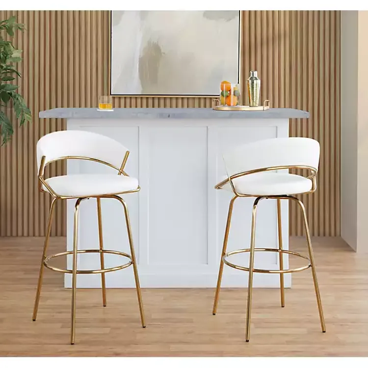 Bar Stools & Counter Height Stools-Kirklands Home Remy White & Gold Swivel Bar Stools, Set of 2 Black