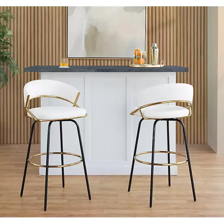 Bar Stools & Counter Height Stools-Kirklands Home Remy Swivel Bar Stools, Set of 2 White