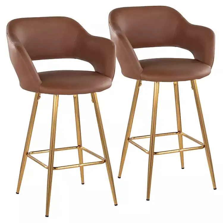 Bar Stools & Counter Height Stools-Kirklands Home Faux Leather Marge Counter Stools, Set of 2 Brown