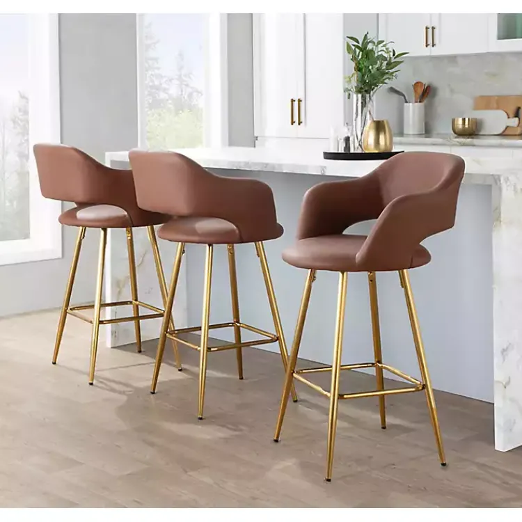 Bar Stools & Counter Height Stools-Kirklands Home Faux Leather Marge Counter Stools, Set of 2 Brown