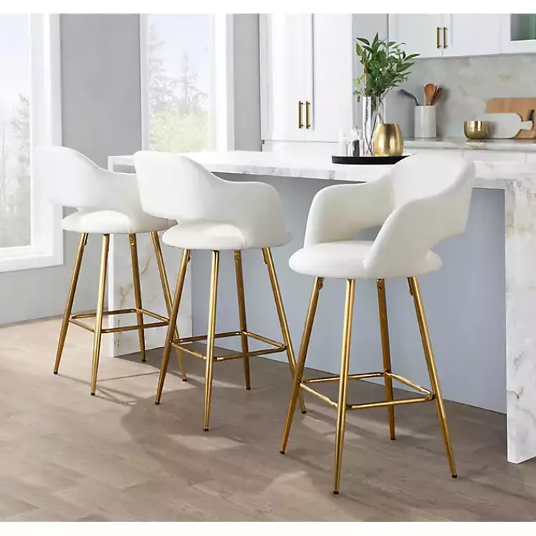 Bar Stools & Counter Height Stools-Kirklands Home Faux Leather Marge Counter Stools, Set of 2 Ivory