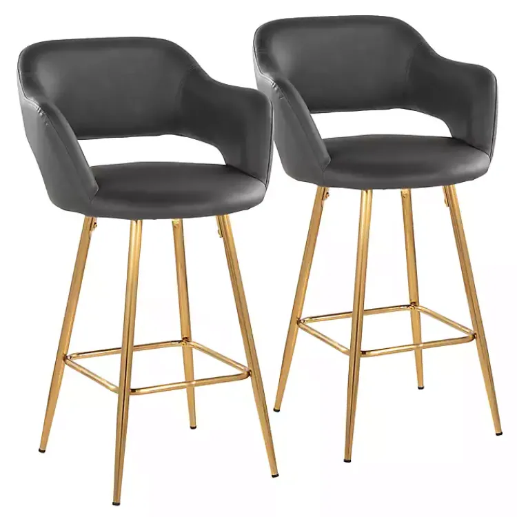 Bar Stools & Counter Height Stools-Kirklands Home Faux Leather Marge Counter Stools, Set of 2 Gray