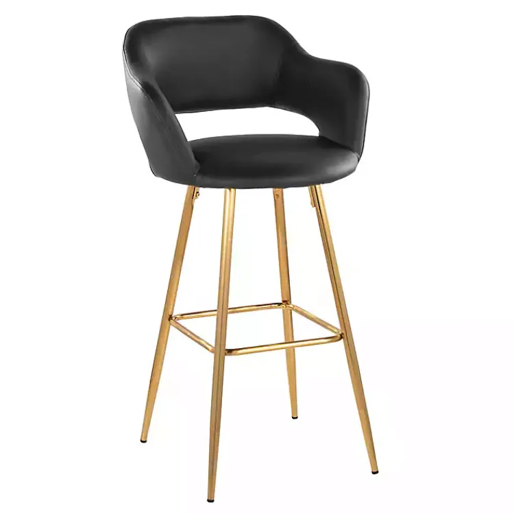 Bar Stools & Counter Height Stools-Kirklands Home Faux Leather Marge Bar Stools, Set of 2 Black
