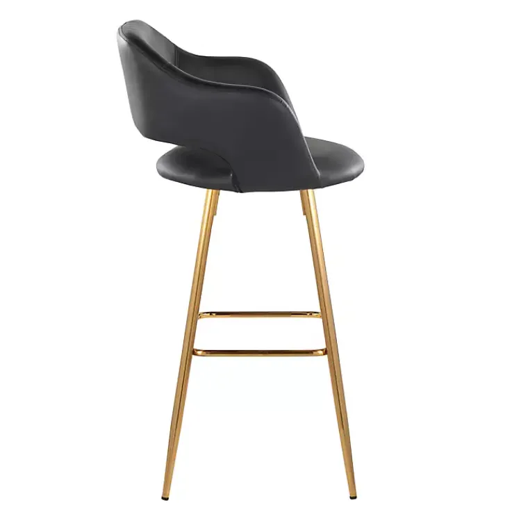 Bar Stools & Counter Height Stools-Kirklands Home Faux Leather Marge Bar Stools, Set of 2 Black