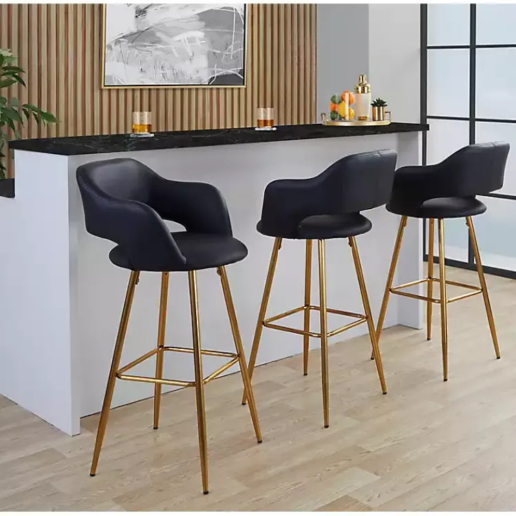 Bar Stools & Counter Height Stools-Kirklands Home Faux Leather Marge Bar Stools, Set of 2 Black