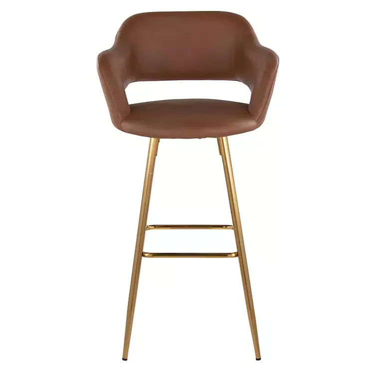 Bar Stools & Counter Height Stools-Kirklands Home Faux Leather Marge Bar Stools, Set of 2 Brown