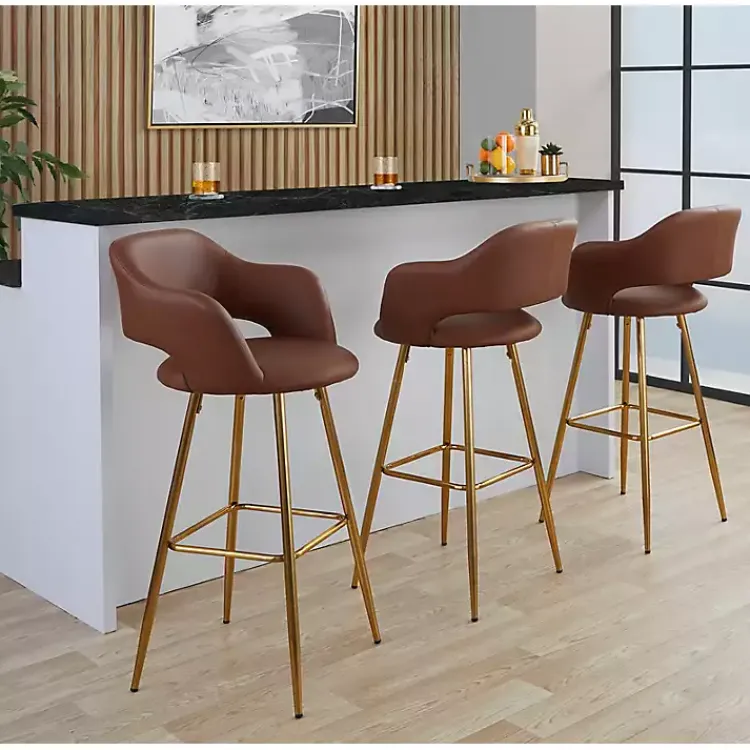 Bar Stools & Counter Height Stools-Kirklands Home Faux Leather Marge Bar Stools, Set of 2 Brown