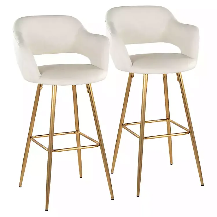 Bar Stools & Counter Height Stools-Kirklands Home Faux Leather Marge Bar Stools, Set of 2 Ivory