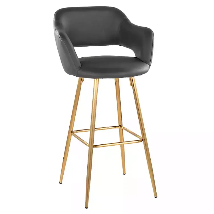 Bar Stools & Counter Height Stools-Kirklands Home Faux Leather Marge Bar Stools, Set of 2 Gray