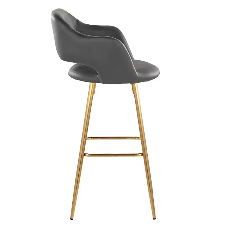 Bar Stools & Counter Height Stools-Kirklands Home Faux Leather Marge Bar Stools, Set of 2 Gray