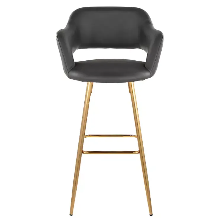 Bar Stools & Counter Height Stools-Kirklands Home Faux Leather Marge Bar Stools, Set of 2 Gray