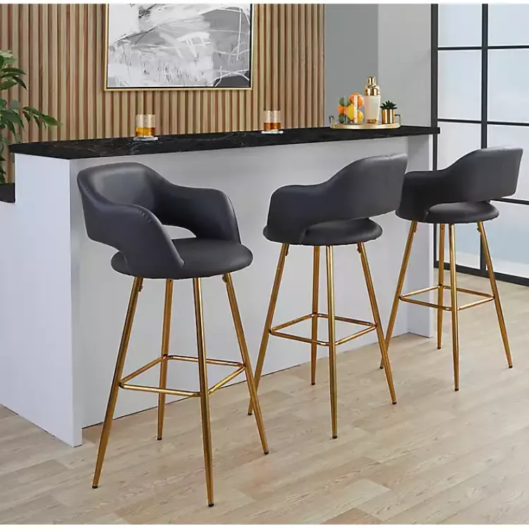 Bar Stools & Counter Height Stools-Kirklands Home Faux Leather Marge Bar Stools, Set of 2 Gray