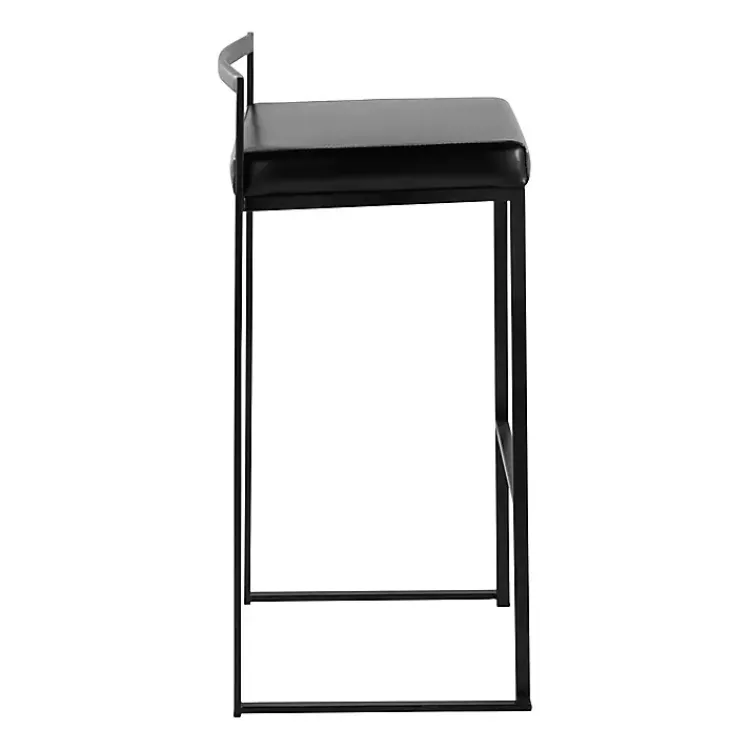 Bar Stools & Counter Height Stools-Kirklands Home Faux Leather Stackable Bar Stools, Set of 2 Black