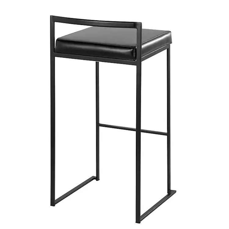 Bar Stools & Counter Height Stools-Kirklands Home Faux Leather Stackable Bar Stools, Set of 2 Black