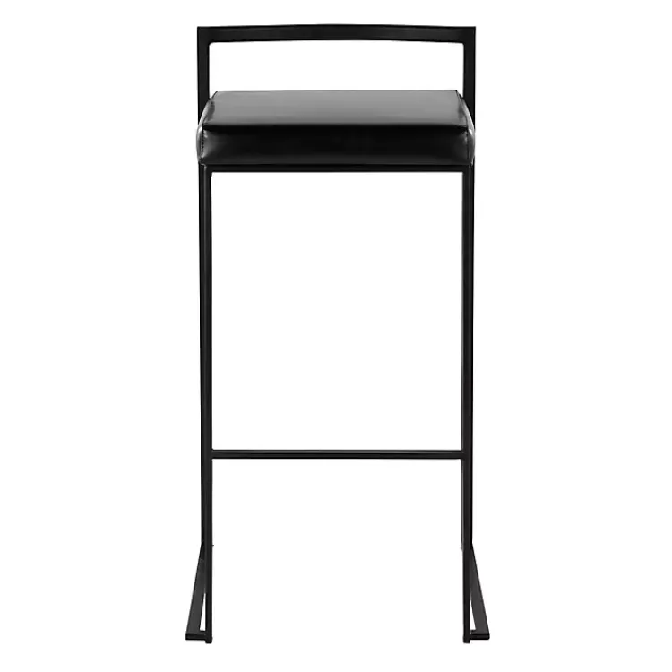 Bar Stools & Counter Height Stools-Kirklands Home Faux Leather Stackable Bar Stools, Set of 2 Black