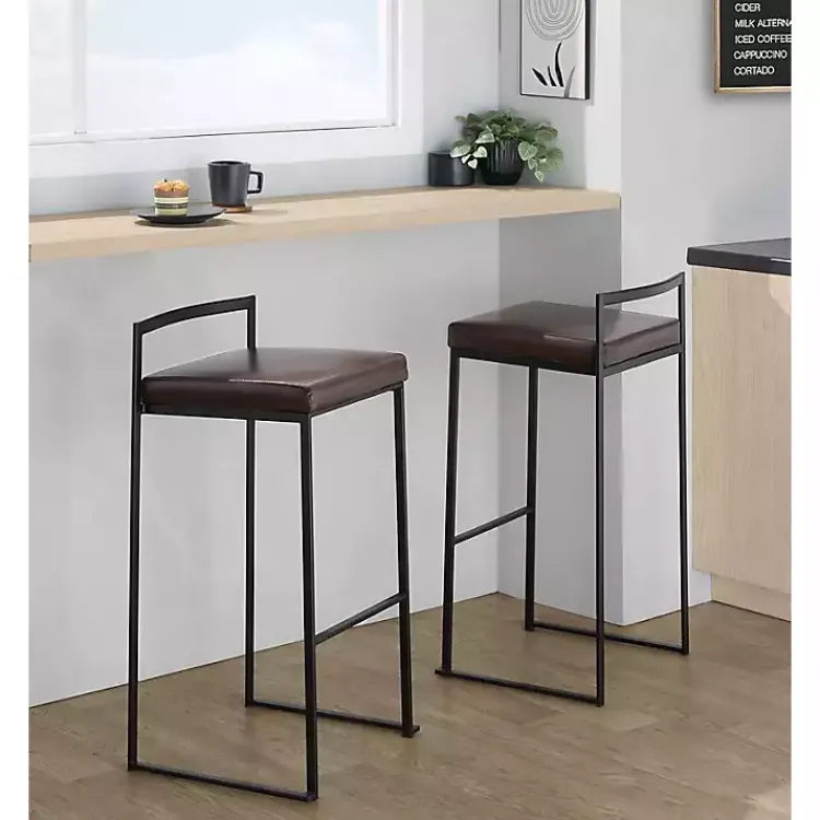 Bar Stools & Counter Height Stools-Kirklands Home Faux Leather Stackable Bar Stools, Set of 2 Brown