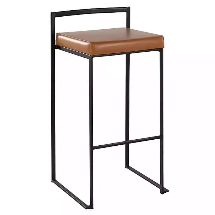 Bar Stools & Counter Height Stools-Kirklands Home Camel Faux Leather Stackable Bar Stools, Set of 2 Tan