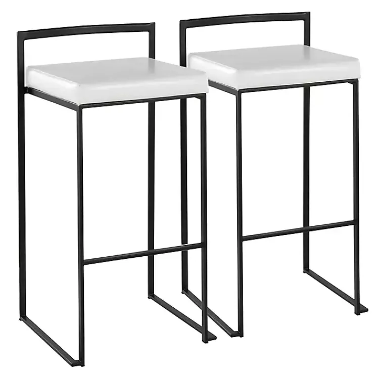 Bar Stools & Counter Height Stools-Kirklands Home Faux Leather Stackable Bar Stools, Set of 2 White