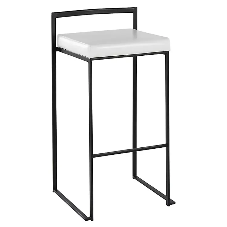 Bar Stools & Counter Height Stools-Kirklands Home Faux Leather Stackable Bar Stools, Set of 2 White