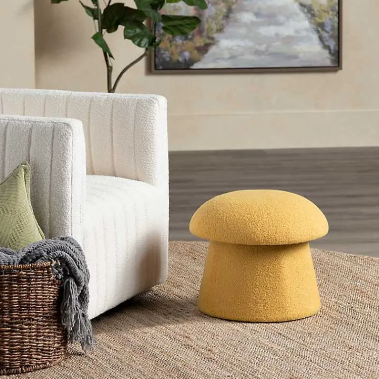 Benches & Ottomans-Kirklands Home Spice Boucle Mushroom Storage Ottoman Yellow