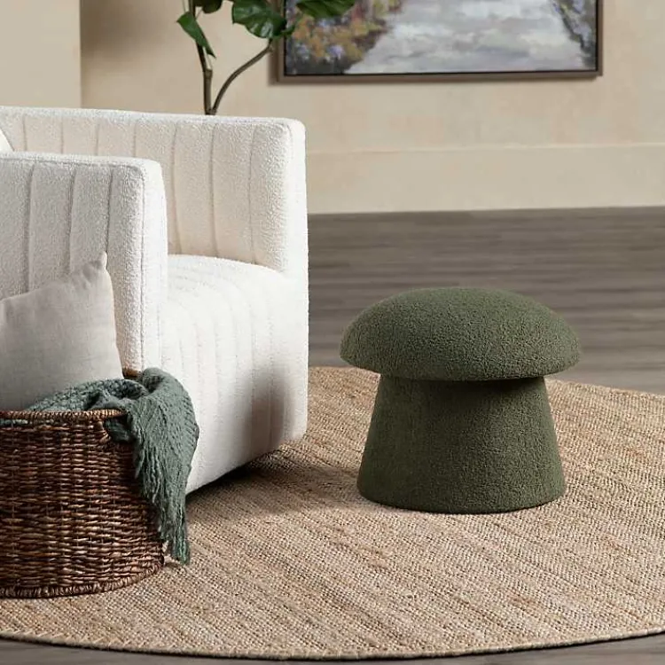 Benches & Ottomans-Kirklands Home Drak Boucle Mushroom Storage Ottoman Green