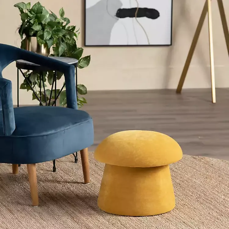 Benches & Ottomans-Kirklands Home Spice Chenille Mushroom Storage Ottoman Yellow