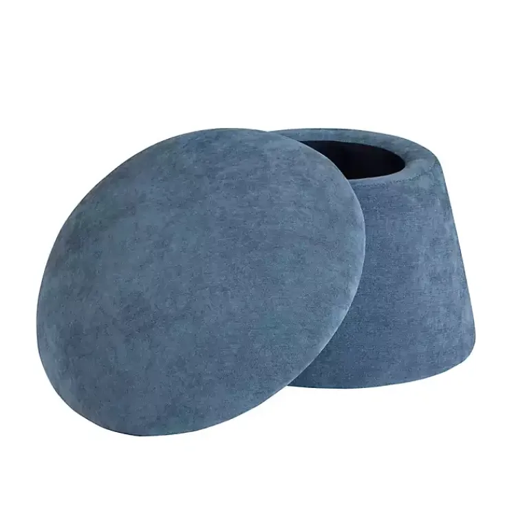 Benches & Ottomans-Kirklands Home Navy Chenille Mushroom Storage Ottoman Blue