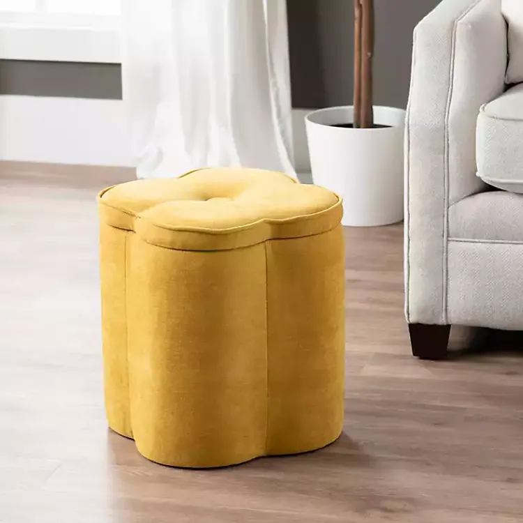 Benches & Ottomans-Kirklands Home Spice Chenille Flower Storage Ottoman Yellow