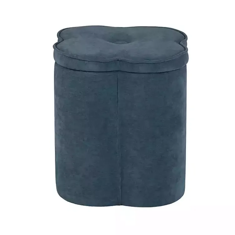 Benches & Ottomans-Kirklands Home Navy Chenille Flower Storage Ottoman Blue