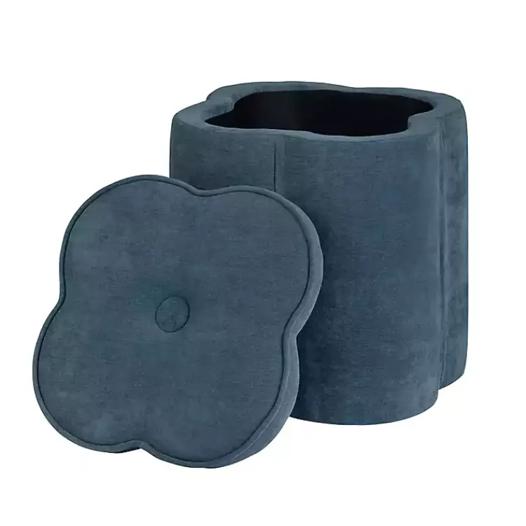 Benches & Ottomans-Kirklands Home Navy Chenille Flower Storage Ottoman Blue