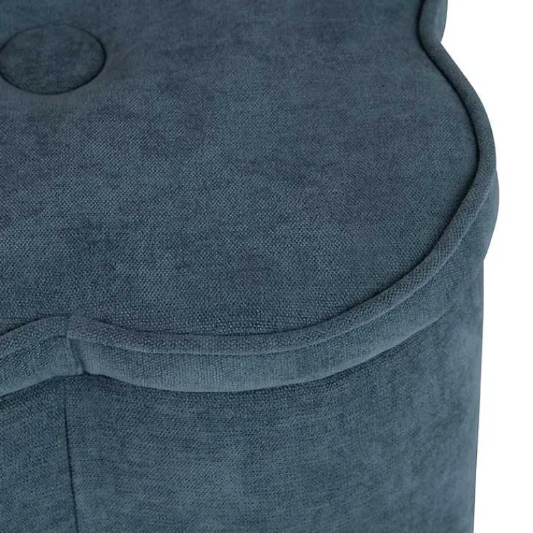 Benches & Ottomans-Kirklands Home Navy Chenille Flower Storage Ottoman Blue