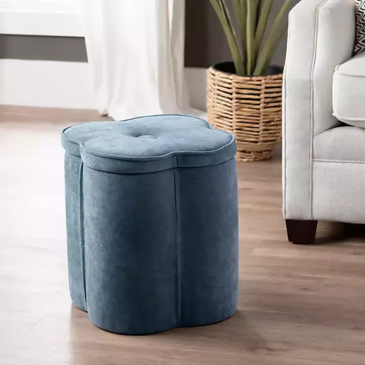 Benches & Ottomans-Kirklands Home Navy Chenille Flower Storage Ottoman Blue