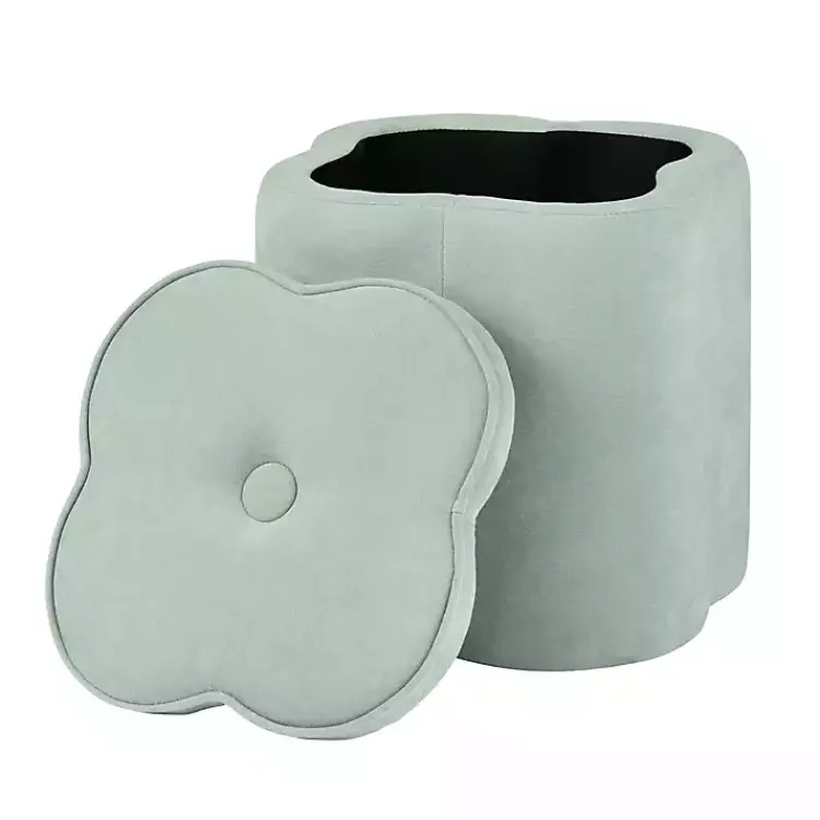 Benches & Ottomans-Kirklands Home Mint Chenille Flower Storage Ottoman Green