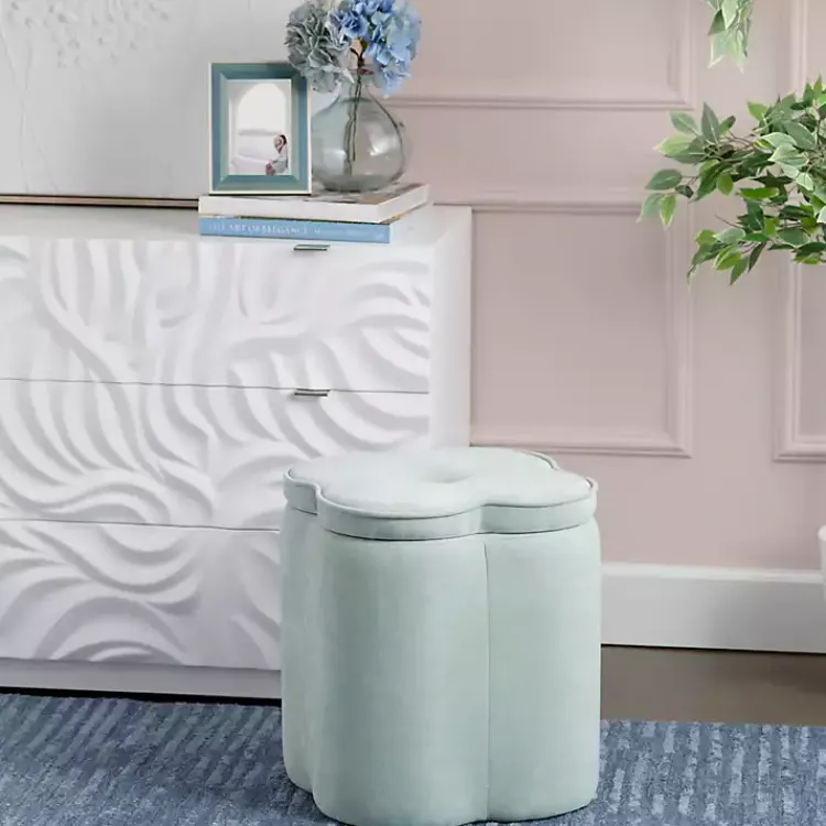 Benches & Ottomans-Kirklands Home Mint Chenille Flower Storage Ottoman Green