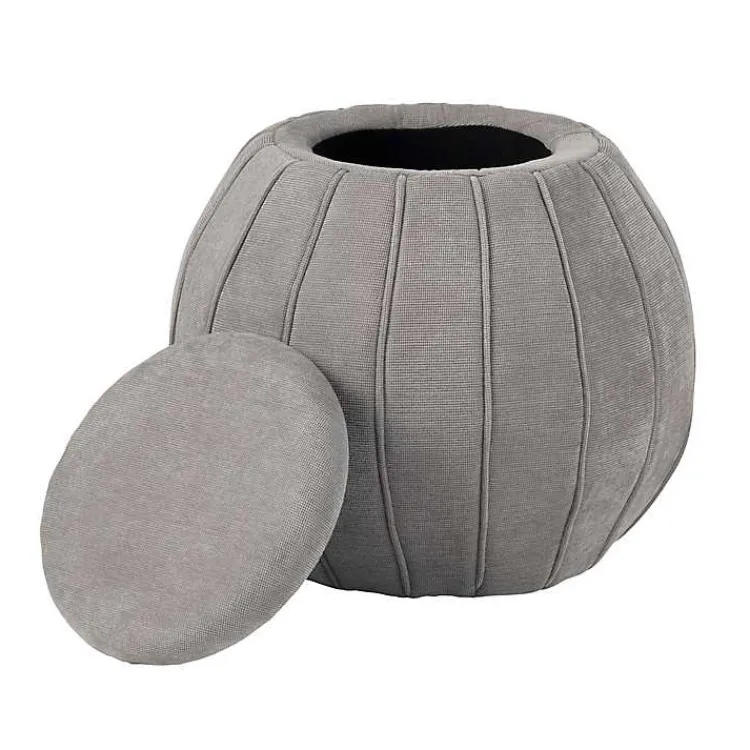 Benches & Ottomans-Kirklands Home Taupe Rounded Oval Storage Ottoman Gray