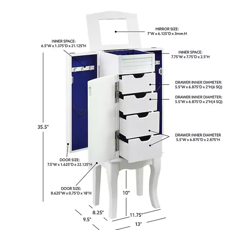 Dressers & Chests-Kirklands Home Wood 4-Drawer Elena Jewelry Armoire White