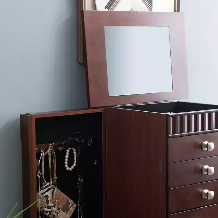 Dressers & Chests-Kirklands Home Merlot Wood 7-Drawer Joslyn Jewelry Armoire Brown