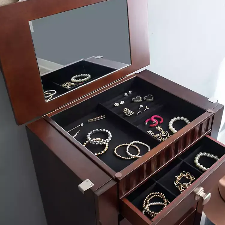 Dressers & Chests-Kirklands Home Merlot Wood 7-Drawer Joslyn Jewelry Armoire Brown