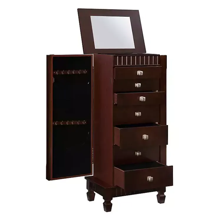 Dressers & Chests-Kirklands Home Merlot Wood 7-Drawer Joslyn Jewelry Armoire Brown
