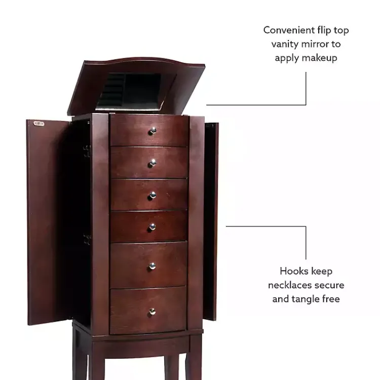 Dressers & Chests-Kirklands Home Walnut Wood 6-Drawer Maddie Jewelry Armoire Brown