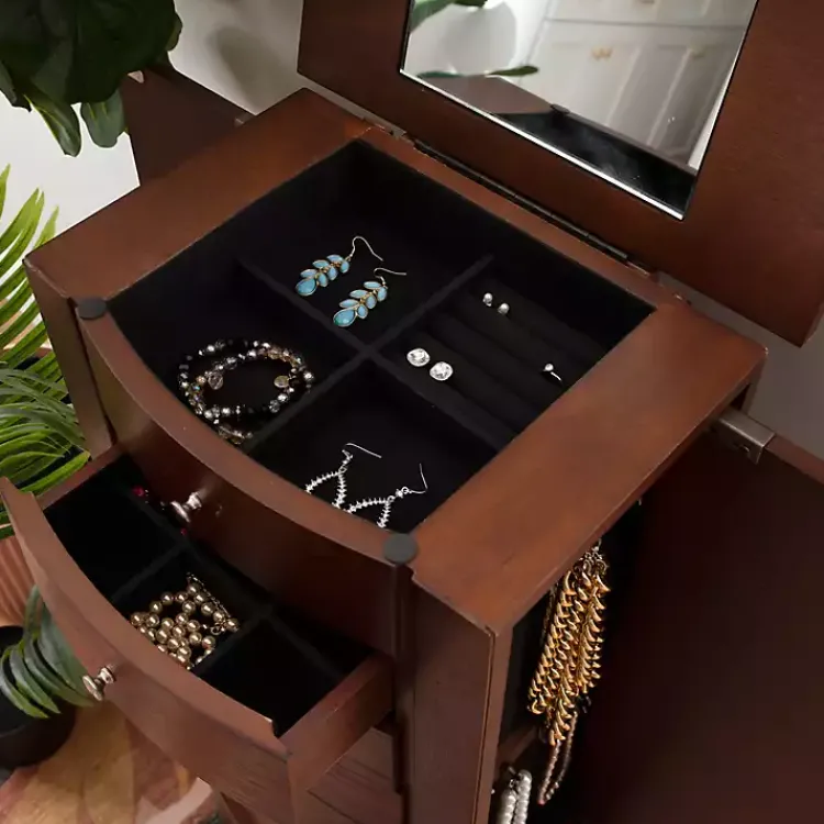 Dressers & Chests-Kirklands Home Walnut Wood 6-Drawer Maddie Jewelry Armoire Brown