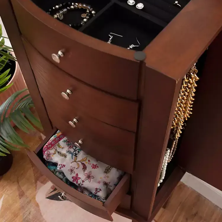 Dressers & Chests-Kirklands Home Walnut Wood 6-Drawer Maddie Jewelry Armoire Brown