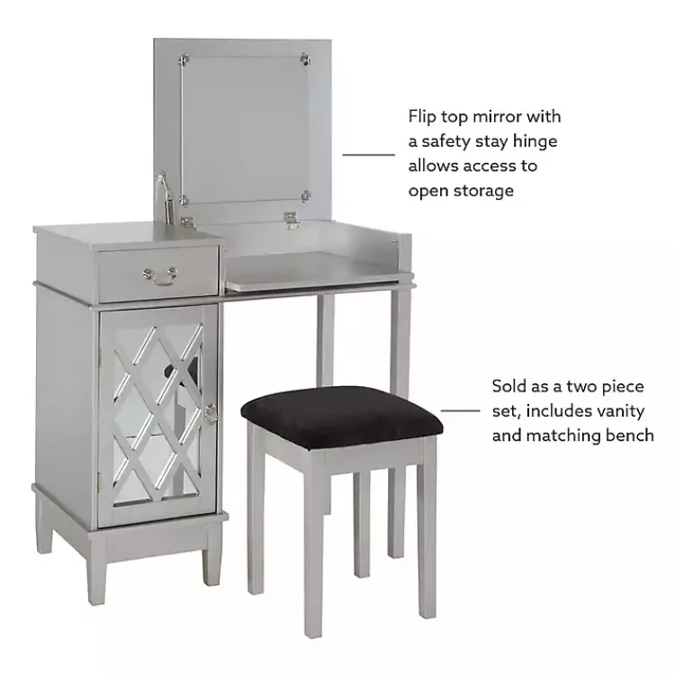 Dressers & Chests-Kirklands Home Silver Lattice Ella 2-pc. Vanity Set Gray