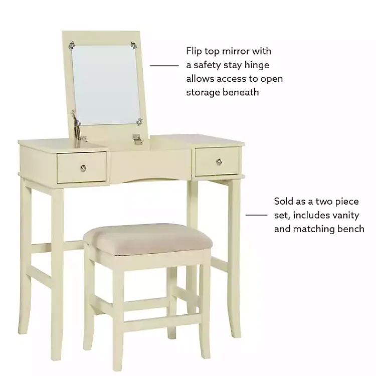 Dressers & Chests-Kirklands Home Cream Jennifer Flip-Top 2-pc. Vanity Set White