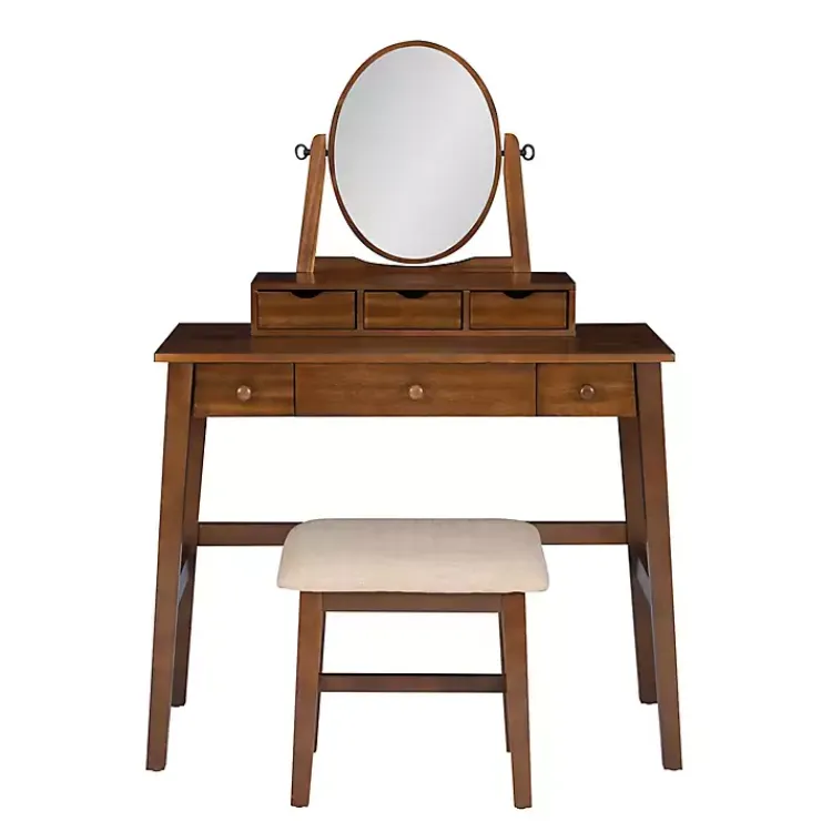 Dressers & Chests-Kirklands Home Walnut Lorna Tilting Mirror 2-pc. Vanity Set Brown