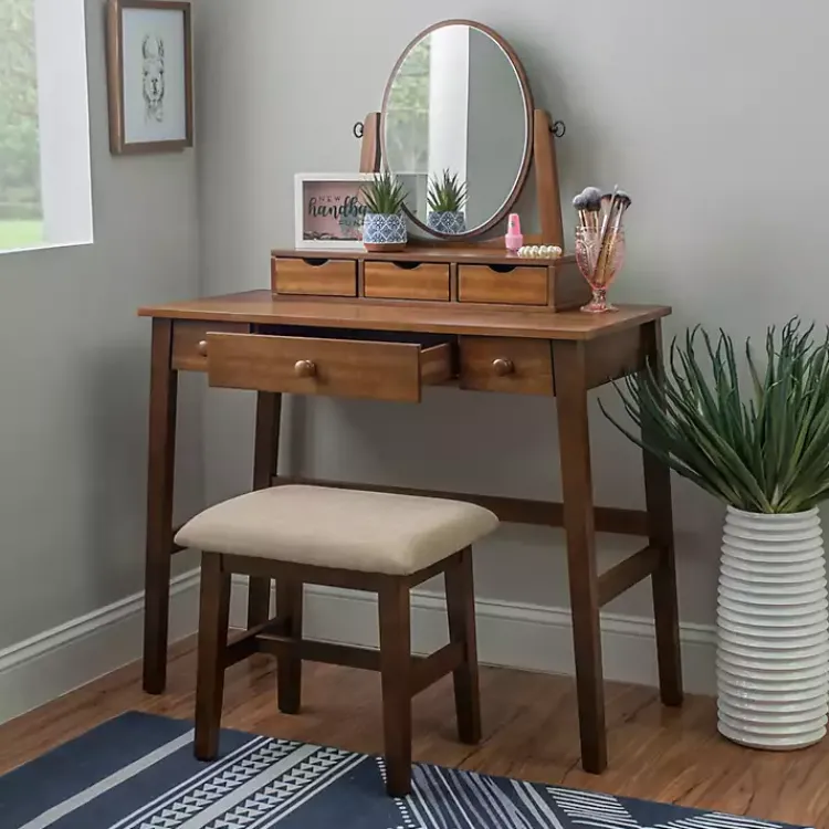 Dressers & Chests-Kirklands Home Walnut Lorna Tilting Mirror 2-pc. Vanity Set Brown